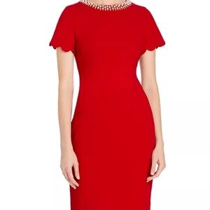 Karl Lagerfeld Red Midi Dress with Embellished Neckline